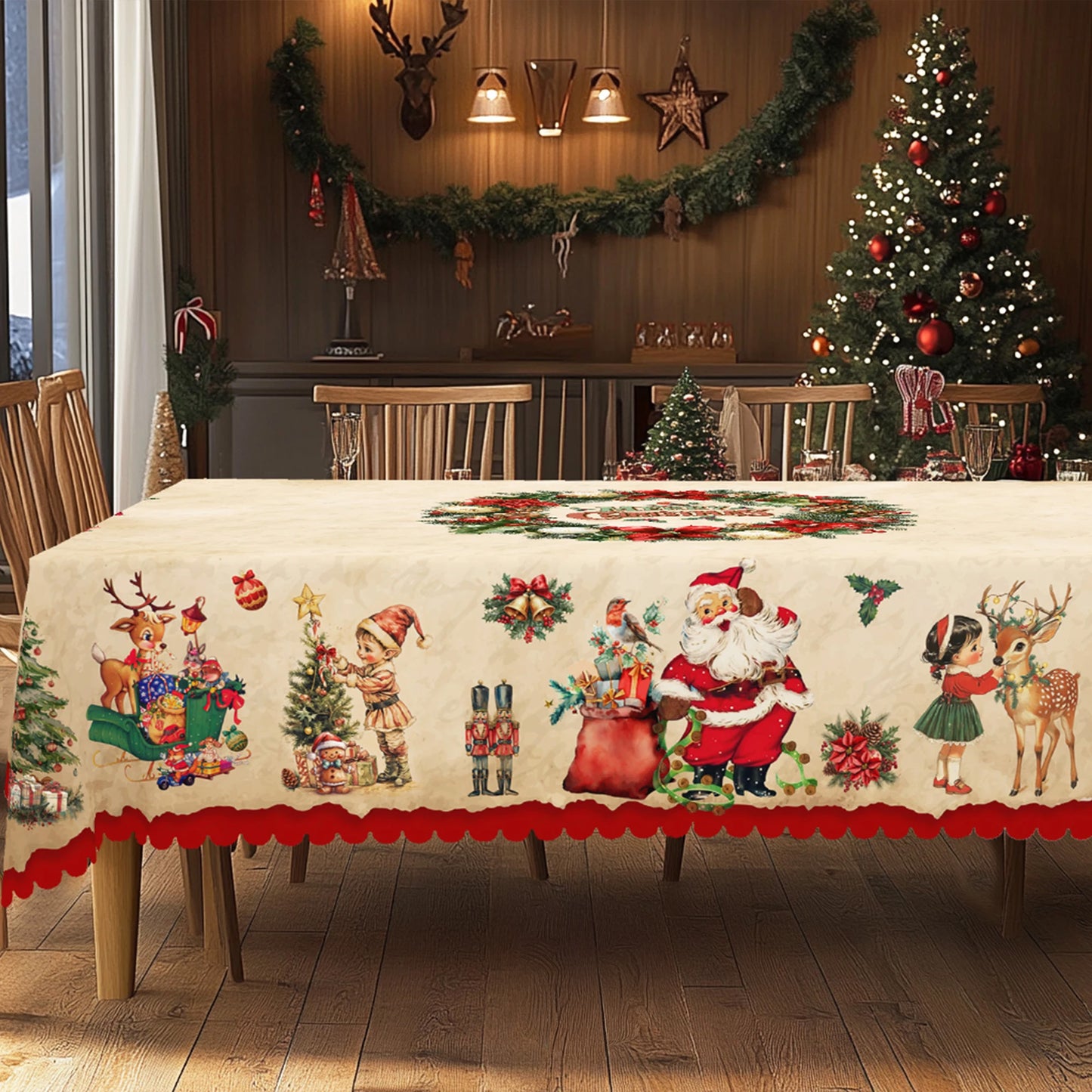 Merry Christmas Printed Tablecloth – Retro Style
