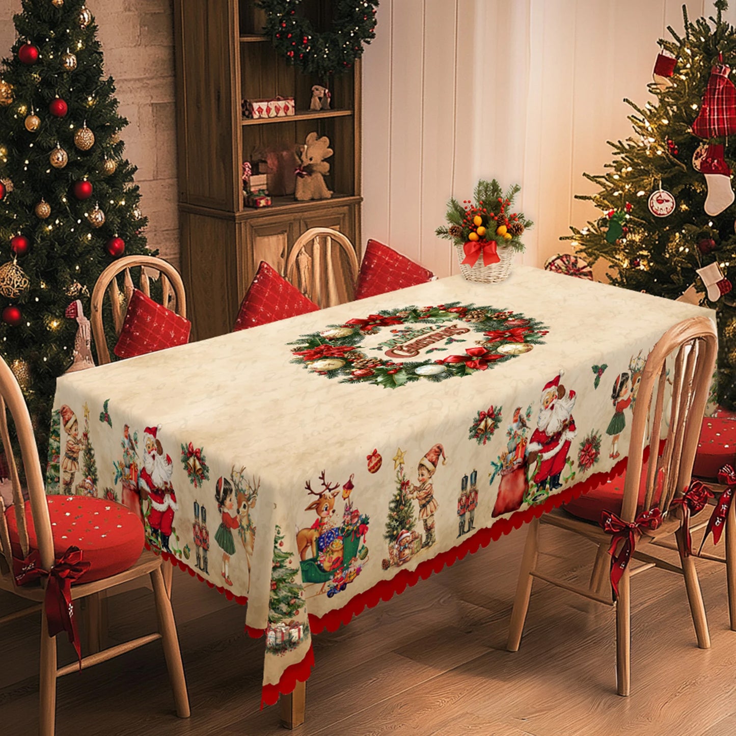 Merry Christmas Printed Tablecloth – Retro Style