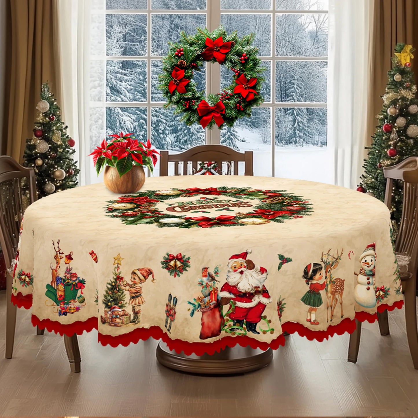 Merry Christmas Printed Tablecloth – Retro Style