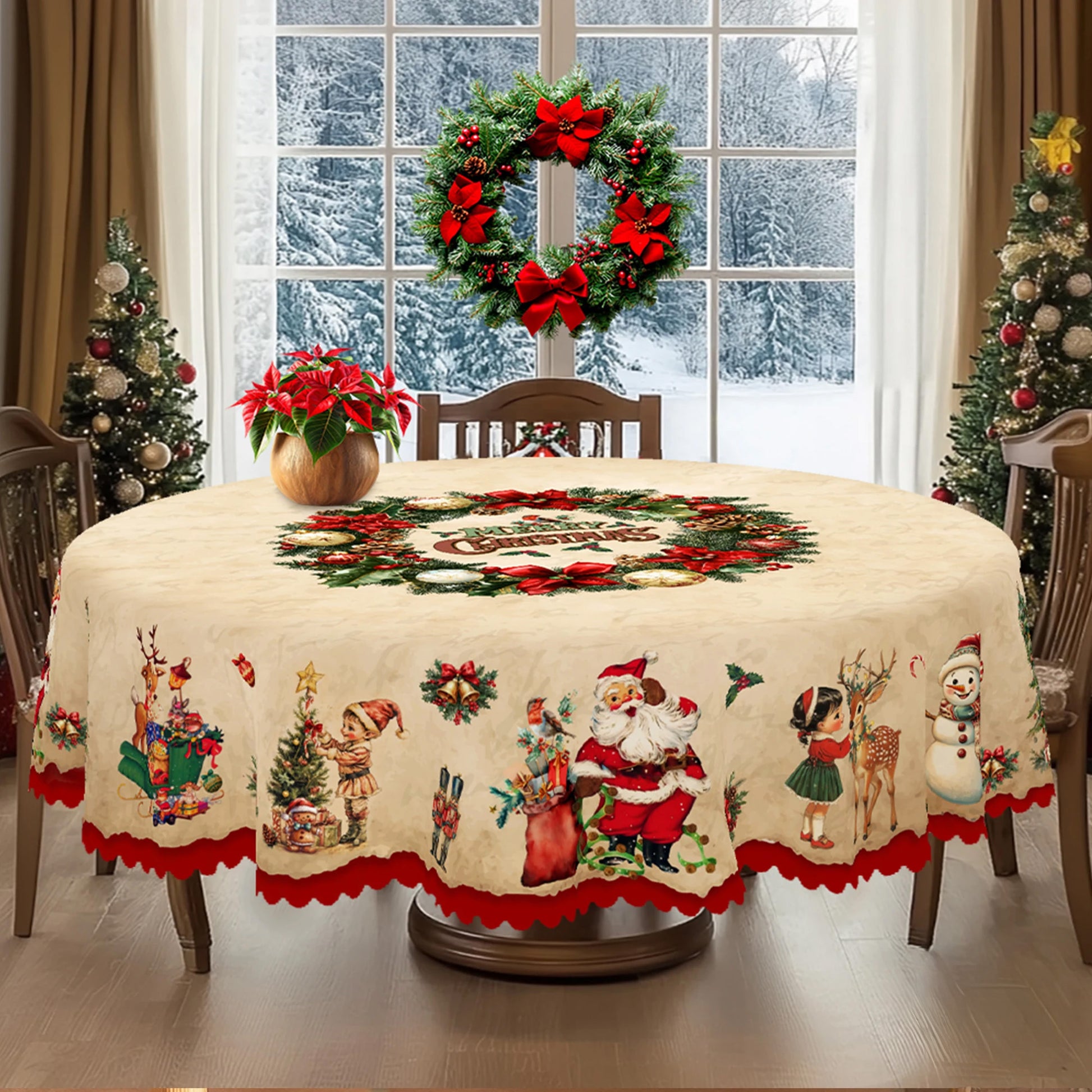 Merry Christmas Printed Tablecloth – Retro Style