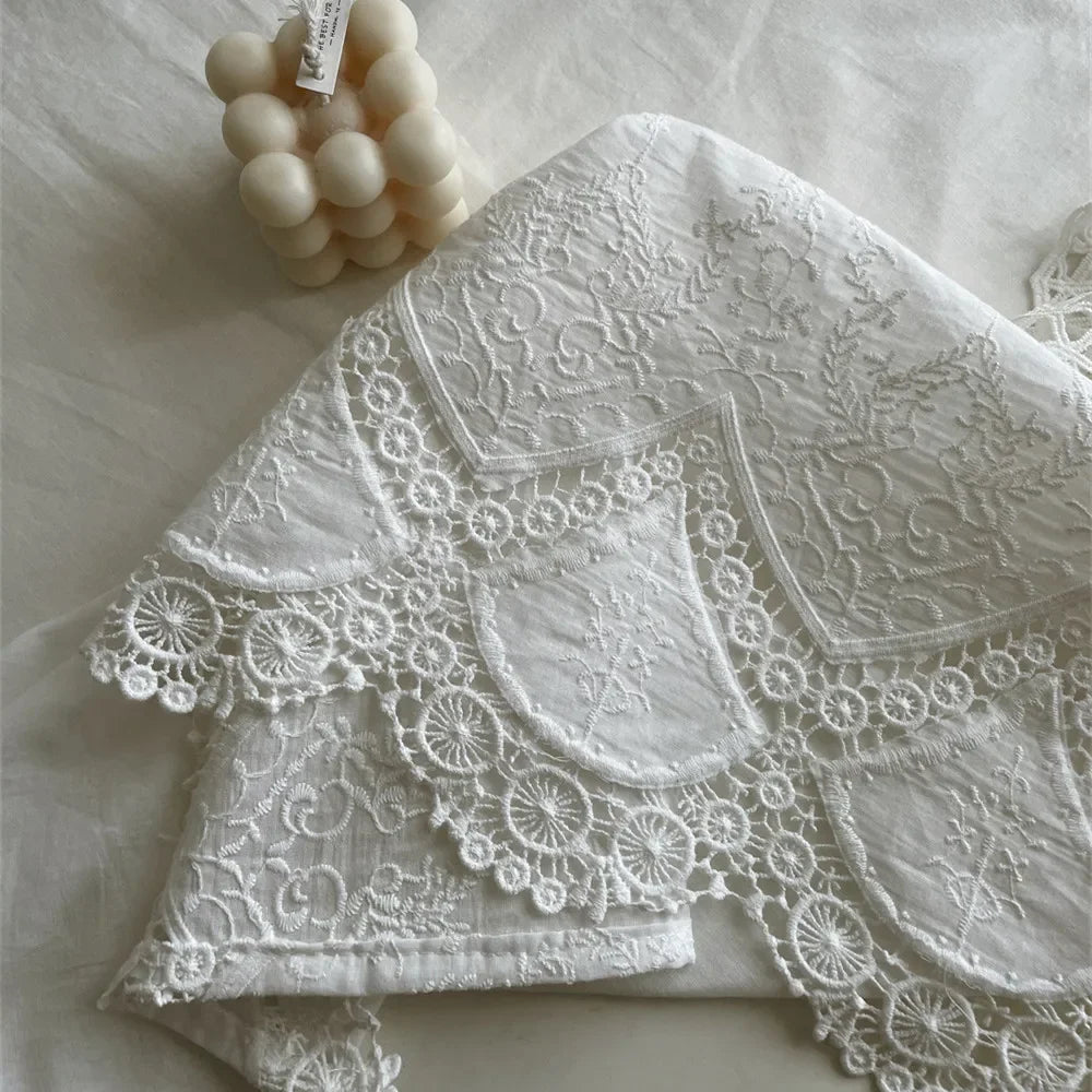 French White Embroidered Lace Tablecloth