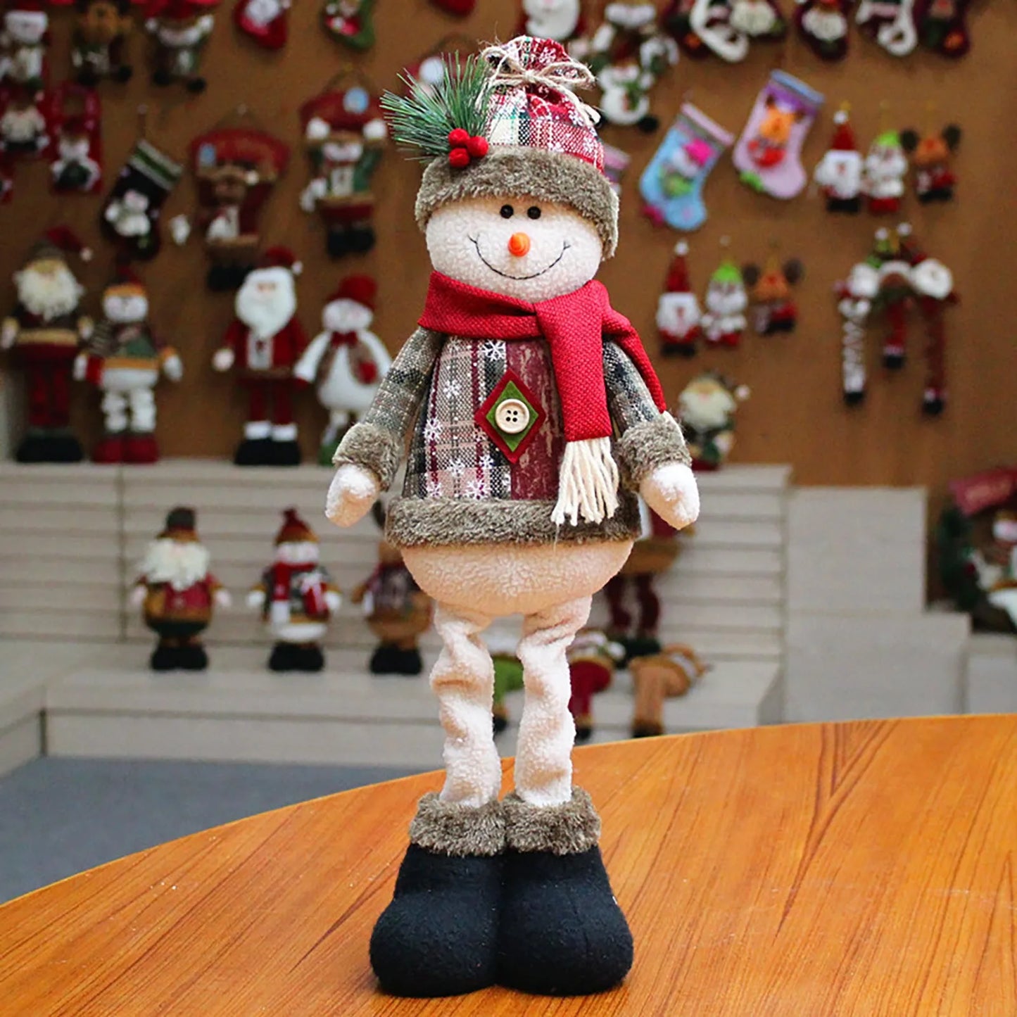 Trio of Standing Christmas Plush Dolls – Santa, Snowman & Reindeer