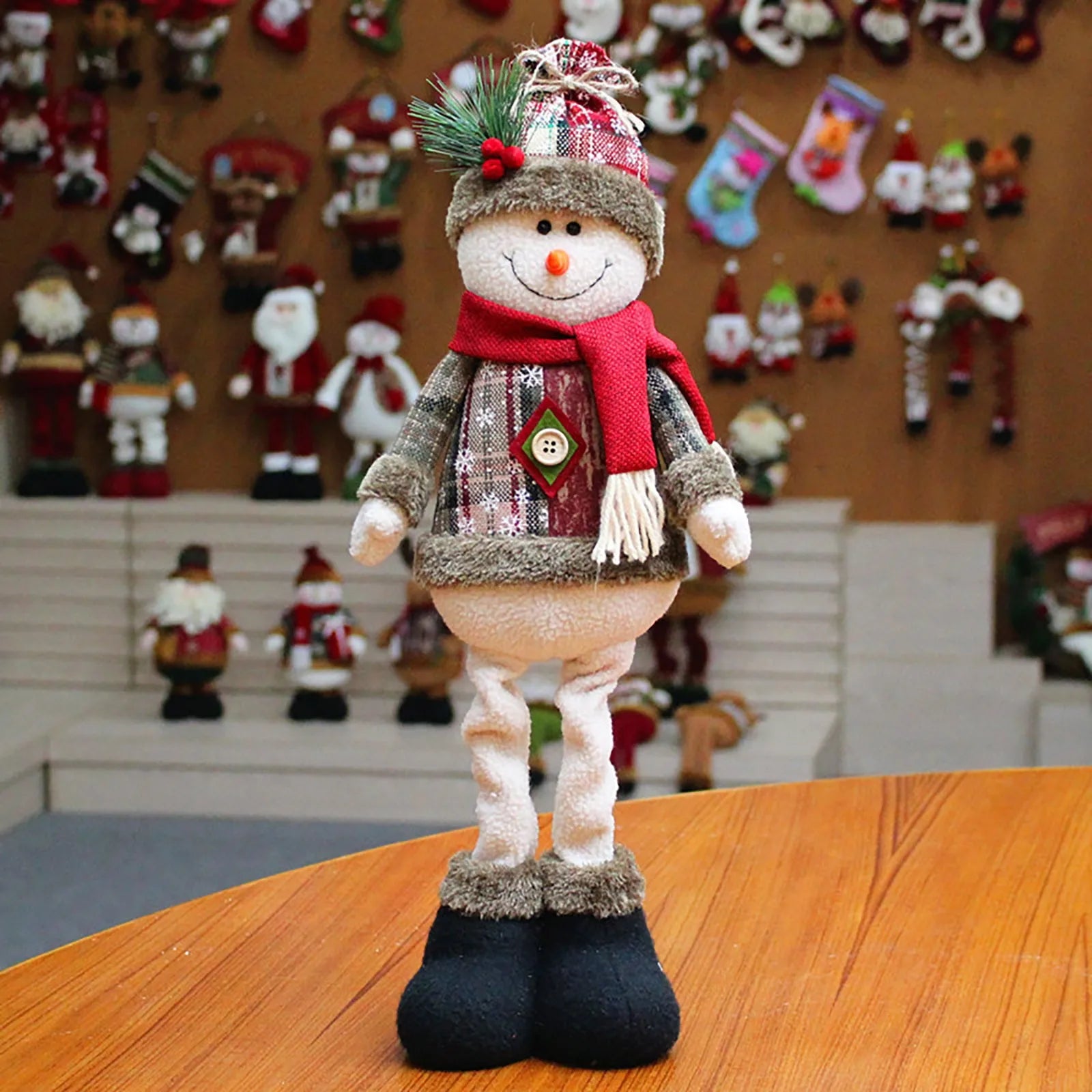 Trio of Standing Christmas Plush Dolls – Santa, Snowman & Reindeer