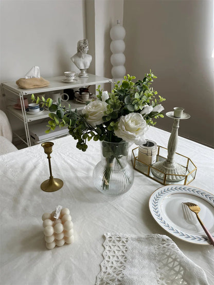 French White Embroidered Lace Tablecloth