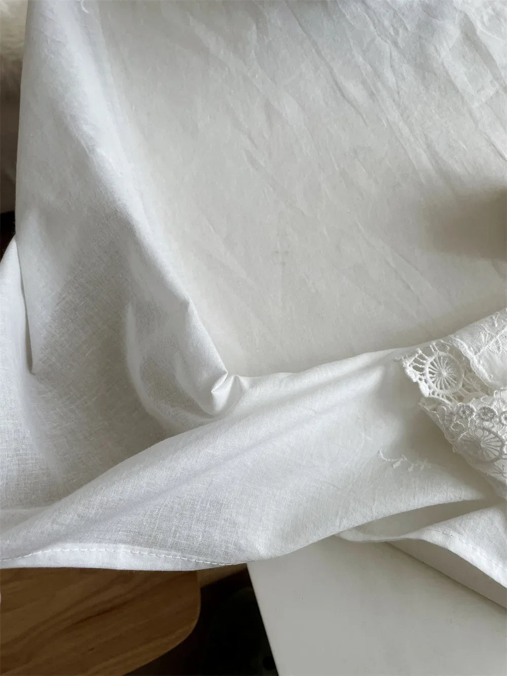 French White Embroidered Lace Tablecloth